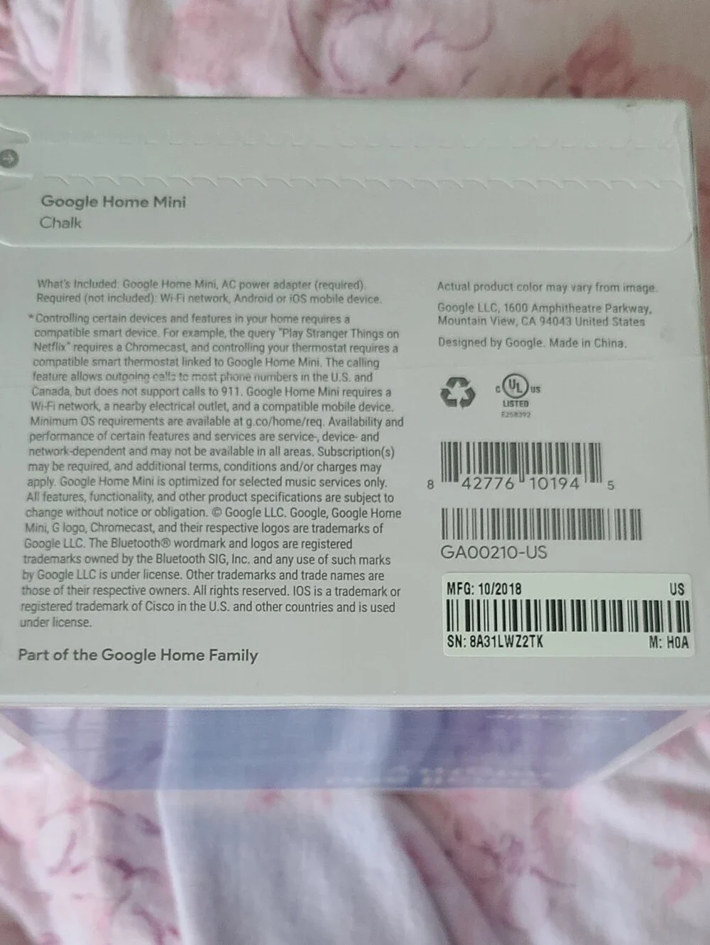 Google Home Mini ☆ In The color Chalk. Brand New. Sealed Unopened.
